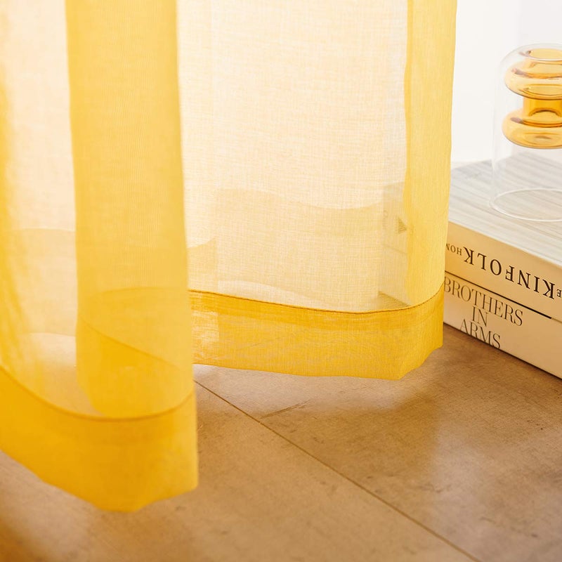 TOAVA DECO Yellow Sheer Curtains 84 Inches Long Semi Faux Linen Yellow Sheer Curtain 84 for Bedroom Living Room Girls Kids Room Butter Yellow Sheer Curtains 2 Panels 52x84 - Image 5