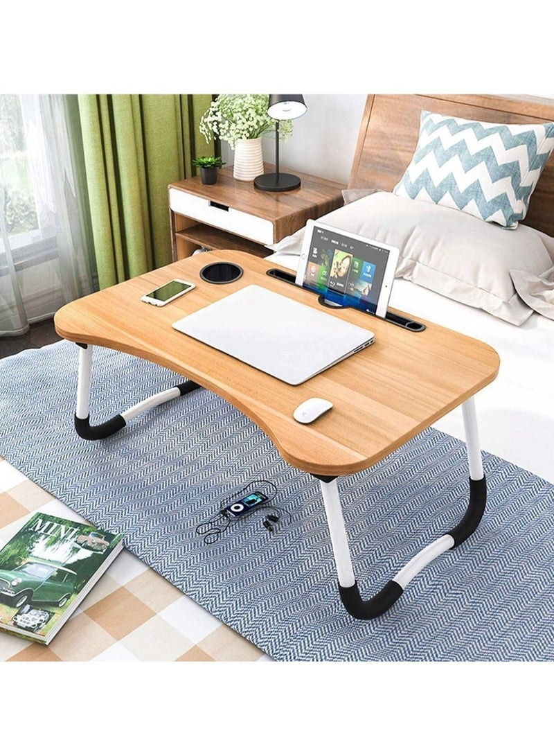 Huitich Wood Multi Purpose Laptop Desk For Study And Reading With Foldable Non Slip Legs  Beige  - Image 1