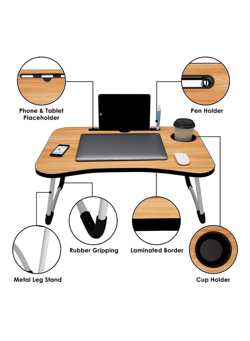 Huitich Wood Multi Purpose Laptop Desk For Study And Reading With Foldable Non Slip Legs  Beige  - Image 5