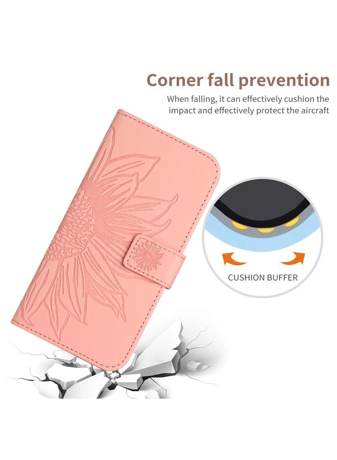 S-TOP Case For OPPO A58 5G/A78 5G HT04 Skin Feel Sun Flower Embossed Flip Leather Phone Case with Lanyard - Image 4