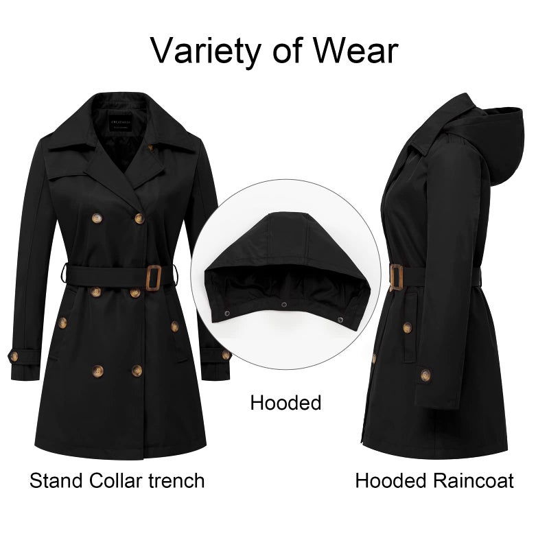 CREATMO US Women's Trench Coats Lightweight Jacket Slim Spring Fall Overcoat Outerwear with Belt Black XL - Image 3