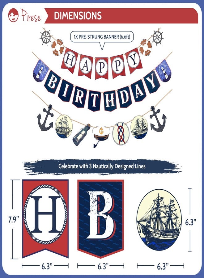 Pirese Nautical Birthday Banner, Nautical Birthday Decorations, Boat Party Decorations, Ocean Birthday Decorations | Cruise Birthday Decorations | Sailor Party Decorations | Cruise Party Decorations - Image 3