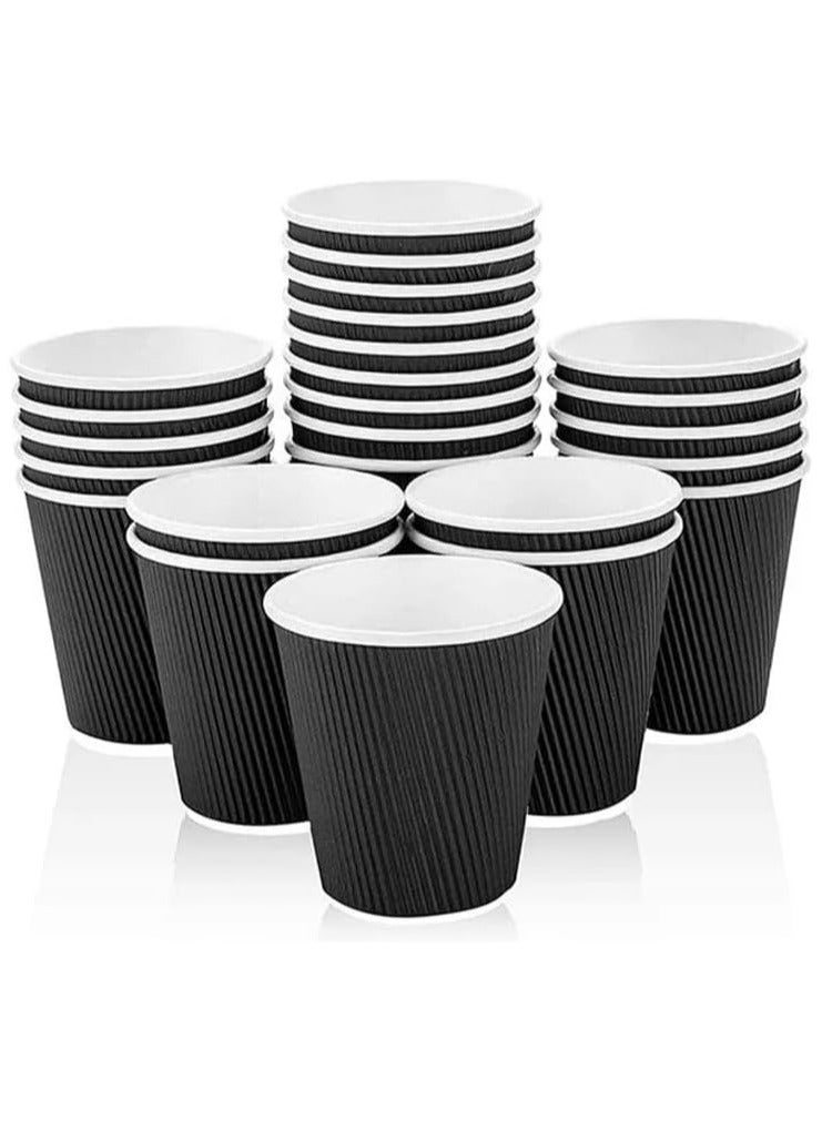 MARKQ Triple Wall Ripple Disposable Coffee Cups 25-Pieces, 8 oz Capacity, Black  - Image 1