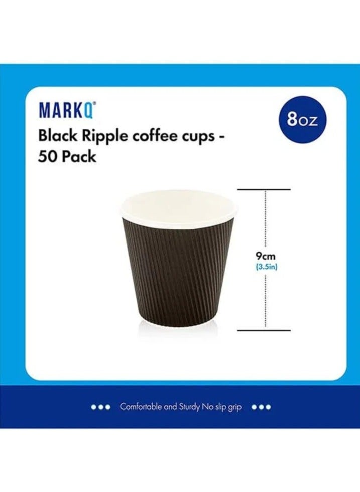 MARKQ Triple Wall Ripple Disposable Coffee Cups 25-Pieces, 8 oz Capacity, Black  - Image 2