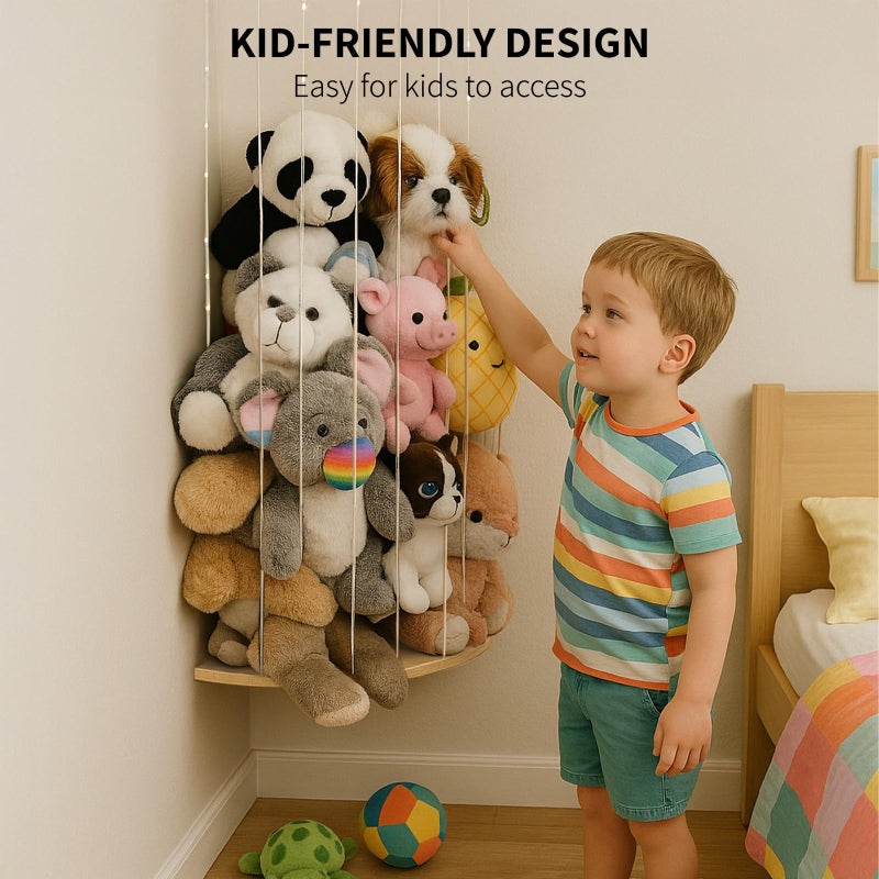 PUTSKA Nursery Furniture Hanging Organizer â€“ Wall Mounted Stuffed Animal Storage for Baby Room, Corner Plush Collection Display & Nursery Organization System, Space-Saving Vertical Storage - Plain - Image 4
