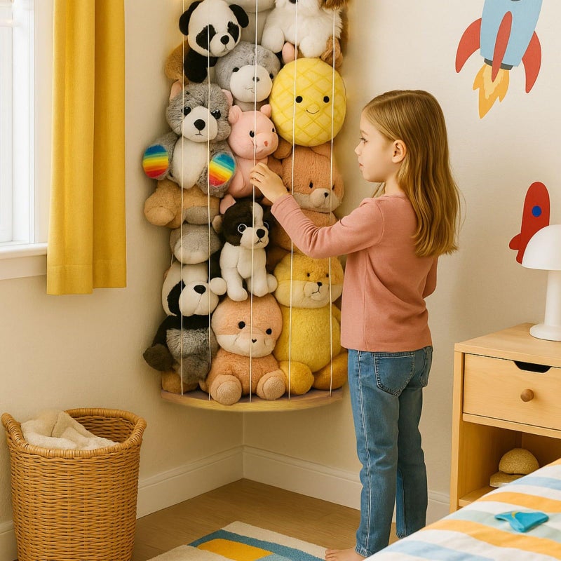 PUTSKA Nursery Furniture Hanging Organizer â€“ Wall Mounted Stuffed Animal Storage for Baby Room, Corner Plush Collection Display & Nursery Organization System, Space-Saving Vertical Storage - Plain - Image 5