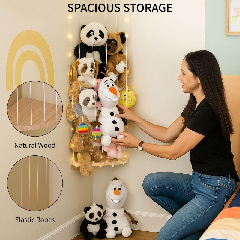 PUTSKA Nursery Furniture Hanging Organizer â€“ Wall Mounted Stuffed Animal Storage for Baby Room, Corner Plush Collection Display & Nursery Organization System, Space-Saving Vertical Storage - Plain - Image 3