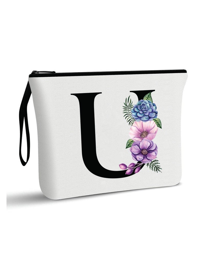 PRINTSHOP4ME Initial Monogram Personalized Travel Makeup Bag for Women Unique Birthday Gifts for Mother - Bride Bridesmaid Cosmetic bag - Initial Canvas Makeup Bag Gifts with Zipper (U) - Image 1