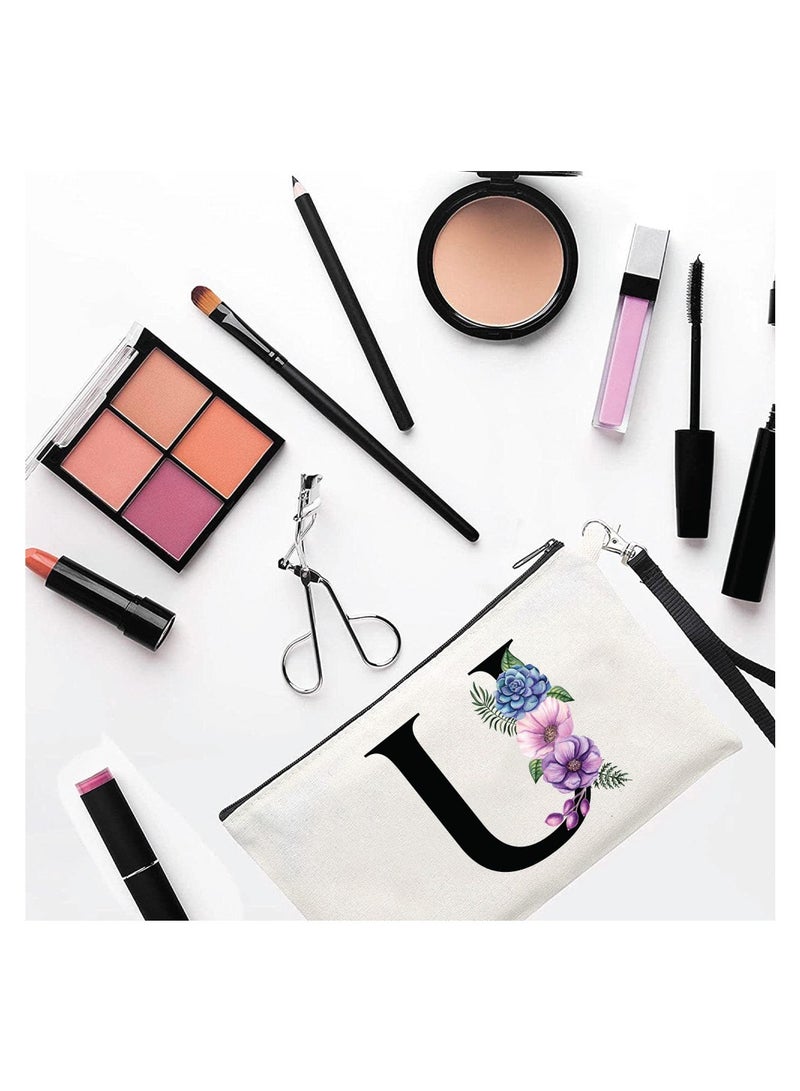PRINTSHOP4ME Initial Monogram Personalized Travel Makeup Bag for Women Unique Birthday Gifts for Mother - Bride Bridesmaid Cosmetic bag - Initial Canvas Makeup Bag Gifts with Zipper (U) - Image 2