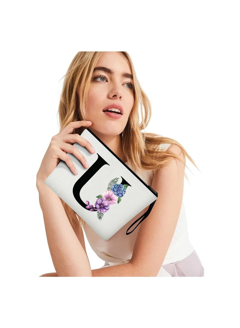 PRINTSHOP4ME Initial Monogram Personalized Travel Makeup Bag for Women Unique Birthday Gifts for Mother - Bride Bridesmaid Cosmetic bag - Initial Canvas Makeup Bag Gifts with Zipper (U) - Image 4