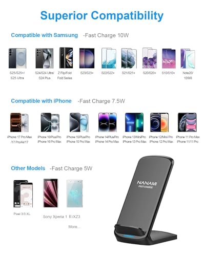 NANAMI Wireless Charger [2 Pack] - 10W Qi-Certified Fast Wireless Charging Stand for iPhone 17/17 Air/16/16 Plus/15/14/13/12,Cordless Phone Charger for Samsung Galaxy S25/S25 Ultra/S24/S23/S22,Pixel 6 - Image 2