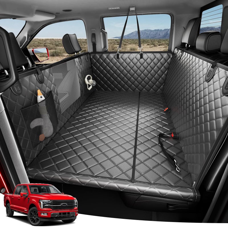 Zanch Heavy-Duty Dog Truck Seat Cover, Flat Solid Back Seat Extender for Multi Large Dogs, Hard-Base Supports 450 lb, Waterproof Hammock Protector, XL for Full-Size Crew Cab Trucks & SUVs, Black - Image 1