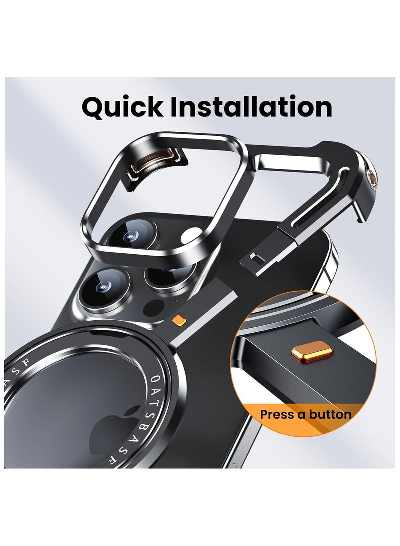 عام غطاء Z بسيط متوافق مع آيفون 15 برو ماكس 6.7 بوصة، يأتي مع قاعدة حلقة 360° وإطار معدني من الألمنيوم بدون حواف، يوفر حماية من السقوط وسهل التركيب. - Image 2