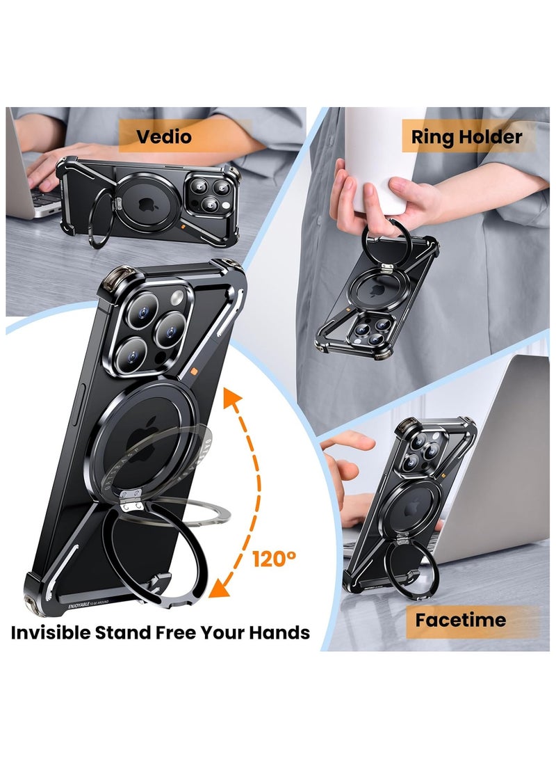 عام غطاء Z بسيط متوافق مع آيفون 15 برو ماكس 6.7 بوصة، يأتي مع قاعدة حلقة 360° وإطار معدني من الألمنيوم بدون حواف، يوفر حماية من السقوط وسهل التركيب. - Image 3