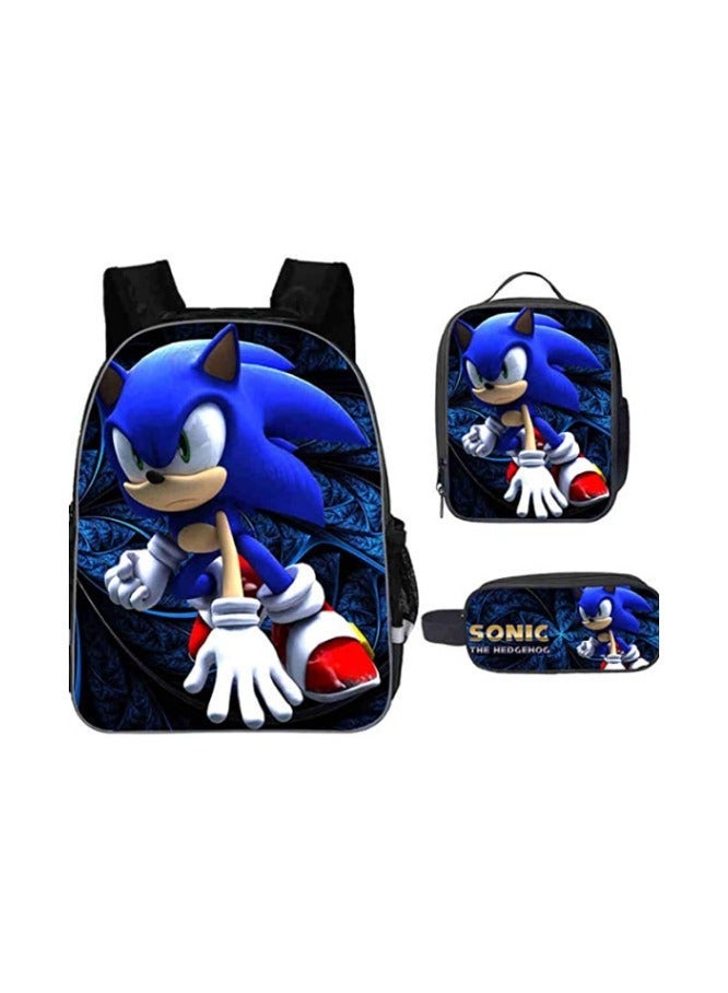 Sonic Primary School Backpack Cartoon Anime Backpack Messenger Bag Pencil Case Three-Piece Set 29*16*42cm
