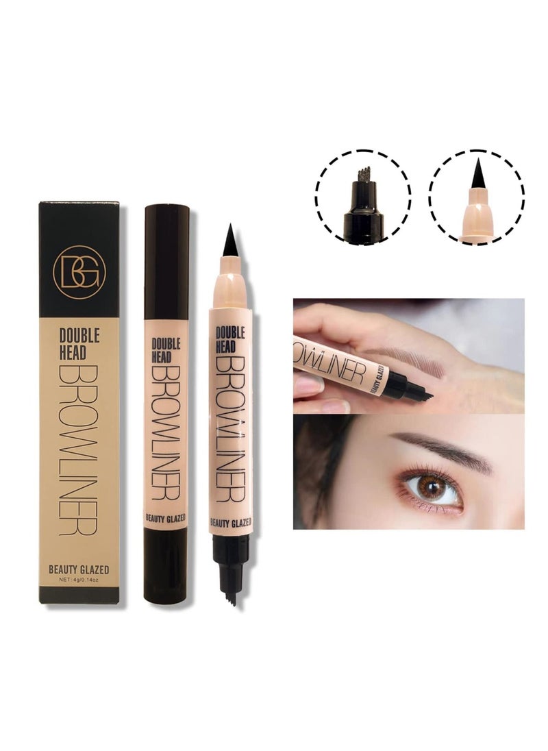 2 IN 1 Four Tiny Fork Tip Eyebrow Pen With Eyeliner, Micro-Fork Tip Applicator Eyebrow Pencil Long Lasting, Waterproof and Smudge-proof Eye Brow Makeup (3 Pack)
