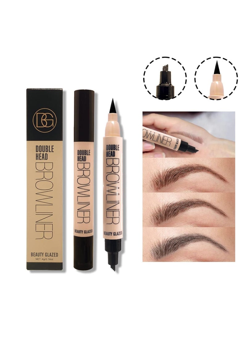 2 IN 1 Four Tiny Fork Tip Eyebrow Pen With Eyeliner, Micro-Fork Tip Applicator Eyebrow Pencil Long Lasting, Waterproof and Smudge-proof Eye Brow Makeup (3 Pack)