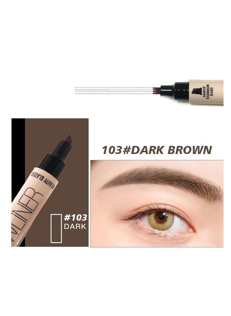 2 IN 1 Four Tiny Fork Tip Eyebrow Pen With Eyeliner, Micro-Fork Tip Applicator Eyebrow Pencil Long Lasting, Waterproof and Smudge-proof Eye Brow Makeup (3 Pack)