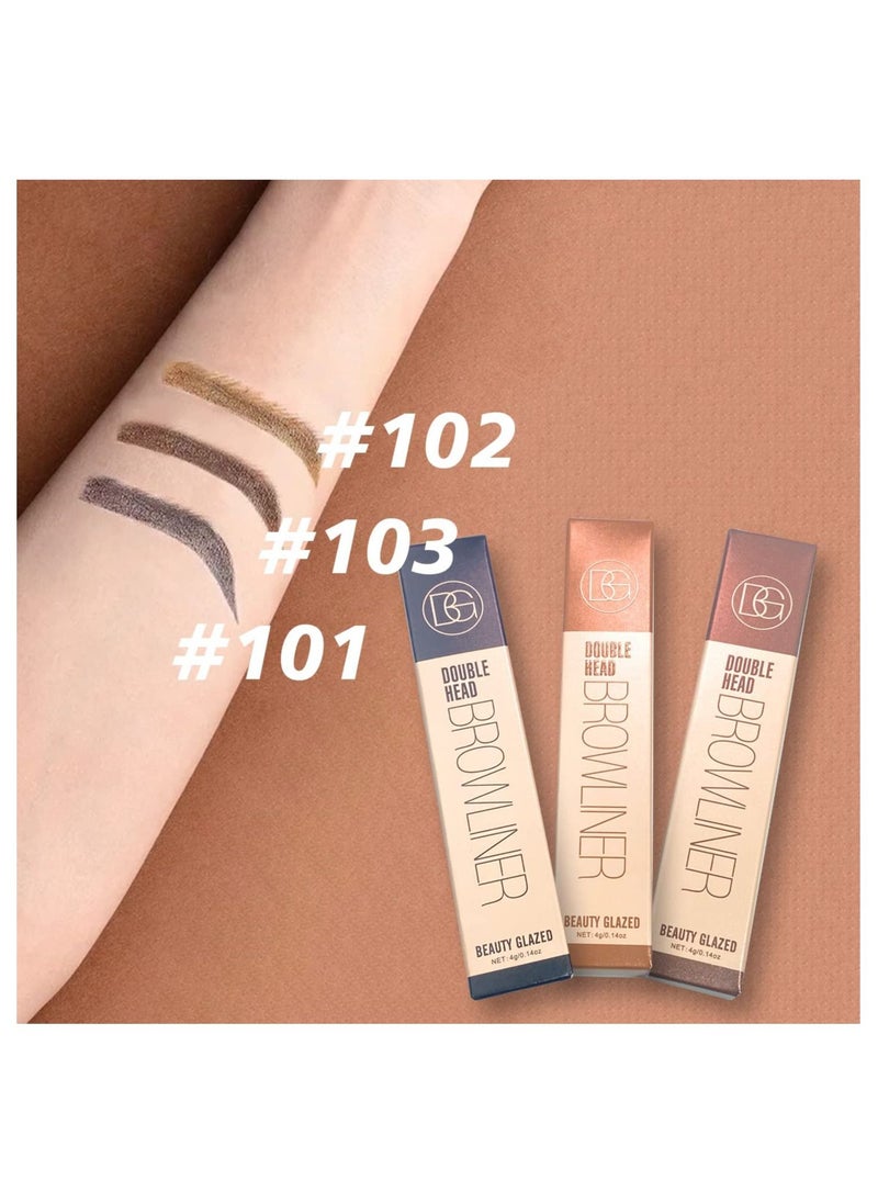 2 IN 1 Four Tiny Fork Tip Eyebrow Pen With Eyeliner, Micro-Fork Tip Applicator Eyebrow Pencil Long Lasting, Waterproof and Smudge-proof Eye Brow Makeup (3 Pack)