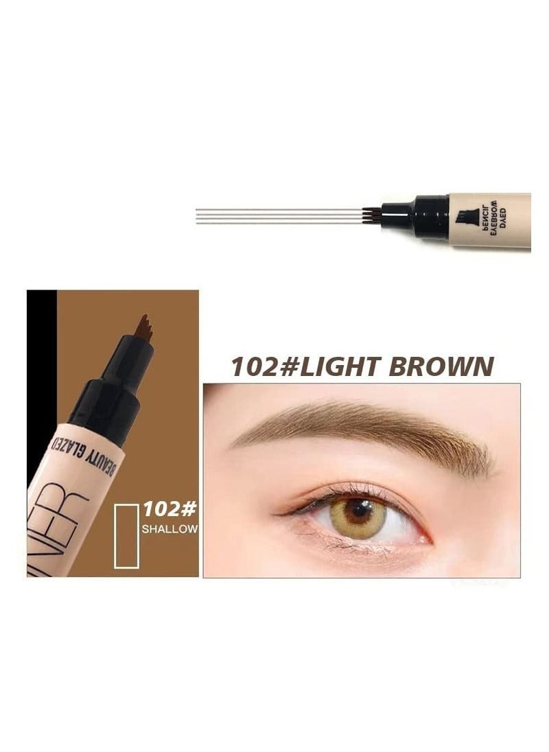 2 IN 1 Four Tiny Fork Tip Eyebrow Pen With Eyeliner, Micro-Fork Tip Applicator Eyebrow Pencil Long Lasting, Waterproof and Smudge-proof Eye Brow Makeup (3 Pack)