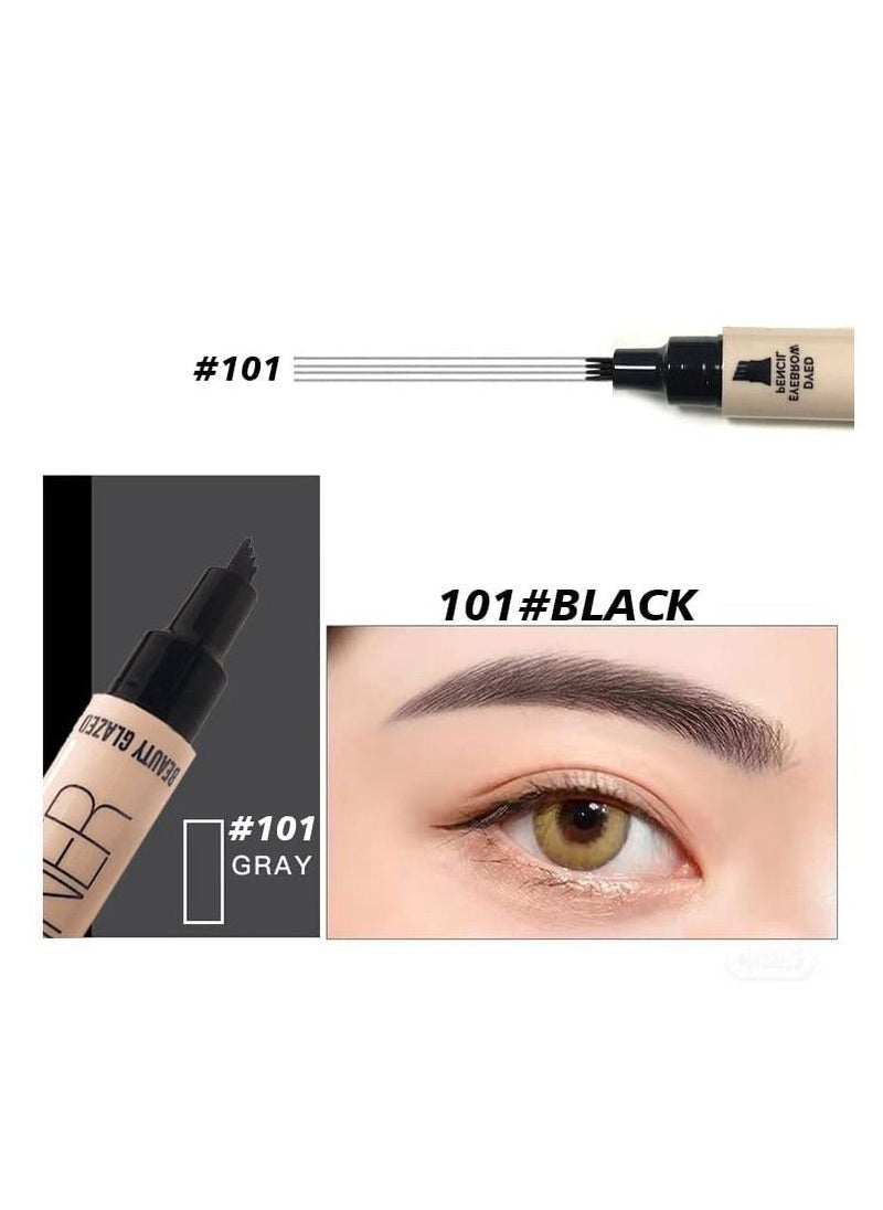 2 IN 1 Four Tiny Fork Tip Eyebrow Pen With Eyeliner, Micro-Fork Tip Applicator Eyebrow Pencil Long Lasting, Waterproof and Smudge-proof Eye Brow Makeup (3 Pack)