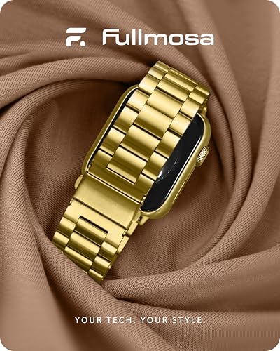 Fullmosa Metal Band Compatible with Apple Watch Bands 41mm 40mm 38mm iWatch Band with Case for Apple Watch Series 9 8 7 6 5 4 3 2 1 SE321 Golden - Image 3
