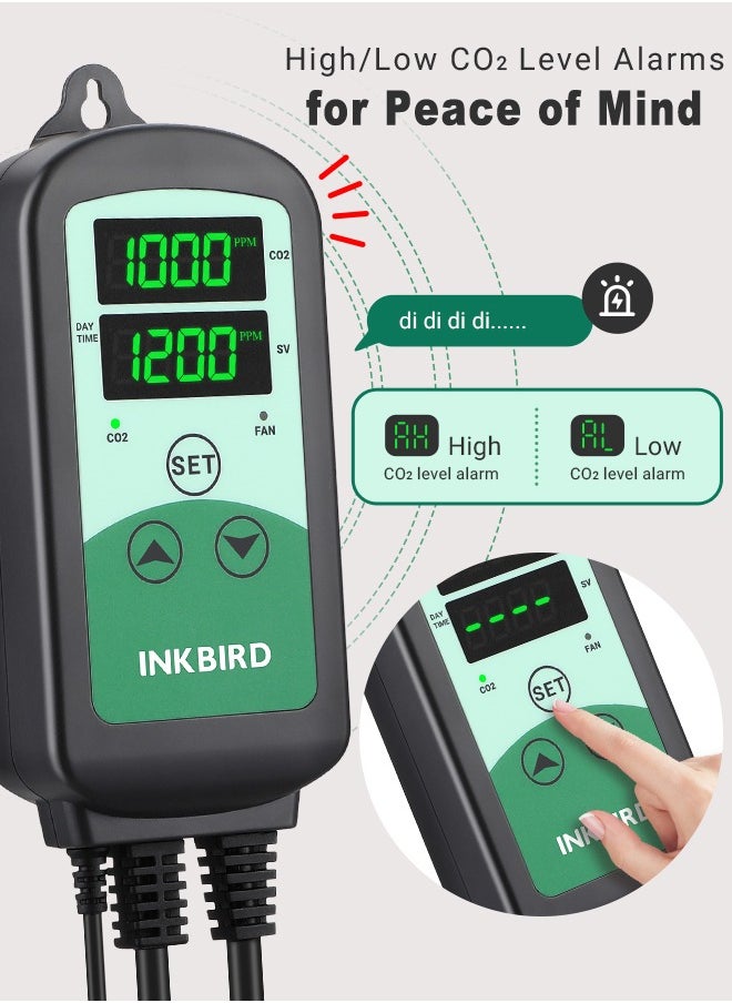 إنك بيرد - INKBIRD متحكم ثاني أكسيد الكربون ICC-510 منظم ذكي لثاني أكسيد الكربون مع منفذين لمولّد CO2 ومروحة التهوية، نظام تحكم ليلي ونهاري وإنذارات لمستويات CO2 العالية والمنخفضة - Image 1