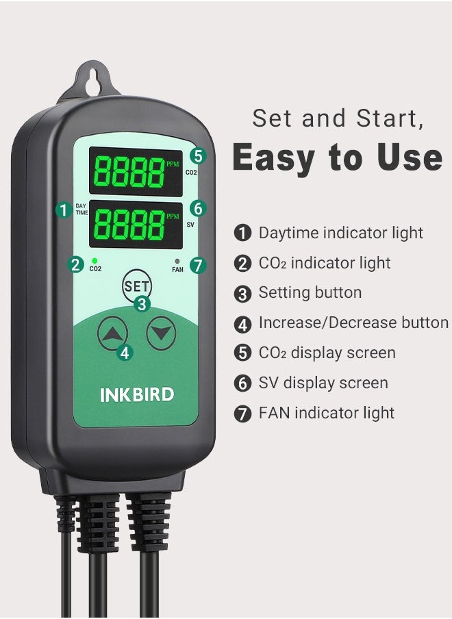 إنك بيرد - INKBIRD متحكم ثاني أكسيد الكربون ICC-510 منظم ذكي لثاني أكسيد الكربون مع منفذين لمولّد CO2 ومروحة التهوية، نظام تحكم ليلي ونهاري وإنذارات لمستويات CO2 العالية والمنخفضة - Image 1