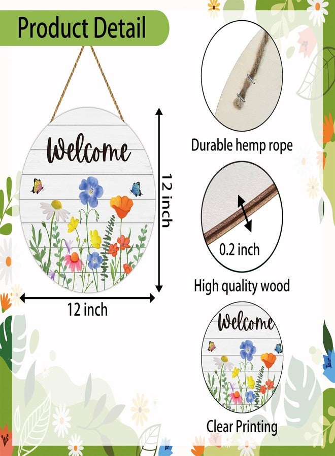 YUNKKIN Spring Decorations for Home Spring Door Decor Floral Grass Butterfly Wall Decor Wooden Wreaths for Front Door Hanger Welcome Sign for Porch Wall Porch Indoor Home Decor - Image 2