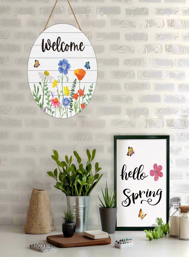 YUNKKIN Spring Decorations for Home Spring Door Decor Floral Grass Butterfly Wall Decor Wooden Wreaths for Front Door Hanger Welcome Sign for Porch Wall Porch Indoor Home Decor - Image 4