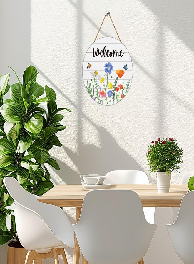 YUNKKIN Spring Decorations for Home Spring Door Decor Floral Grass Butterfly Wall Decor Wooden Wreaths for Front Door Hanger Welcome Sign for Porch Wall Porch Indoor Home Decor - Image 5
