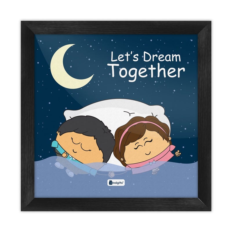 Indigifts Valentines Day Lets Dream Together Quote Cute Young Couple Holding Hands Blue Poster Frame 6x6 inches - Image 5