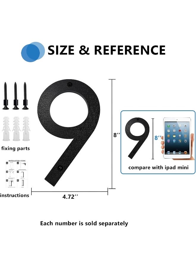 Hvatry 8’’ Modern Floating House Numbers for Outside, Large Black Shadow Home Number with Nails Kit, Easy to Mount for Exterior Address, Door, Garage Gate, Post Mailbox, Street, Farmhouse, Number 9