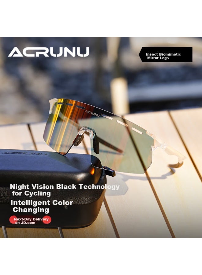 Acrunu Day And Night Dual-use Cycling Gl Uni Windproof Sandproof Frameless Goggles Transparent Grey Frame - Color-changing - Image 2