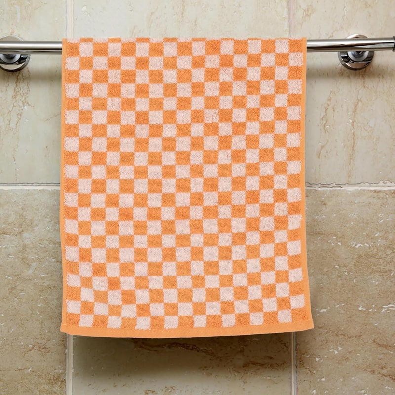 Pure Cotton Jacquard Adult Face Towels 2pcs Orange Checked Hand Washcloths Thick Soft Absorbent Large Bathroom Towels for Daily Facial and Spa Use - Image 5