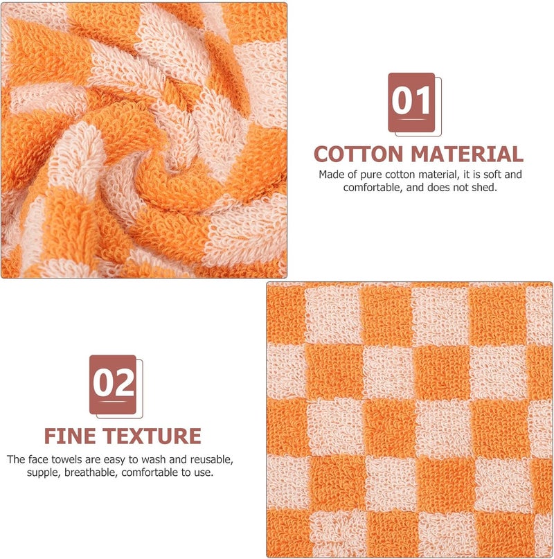 Pure Cotton Jacquard Adult Face Towels 2pcs Orange Checked Hand Washcloths Thick Soft Absorbent Large Bathroom Towels for Daily Facial and Spa Use - Image 3