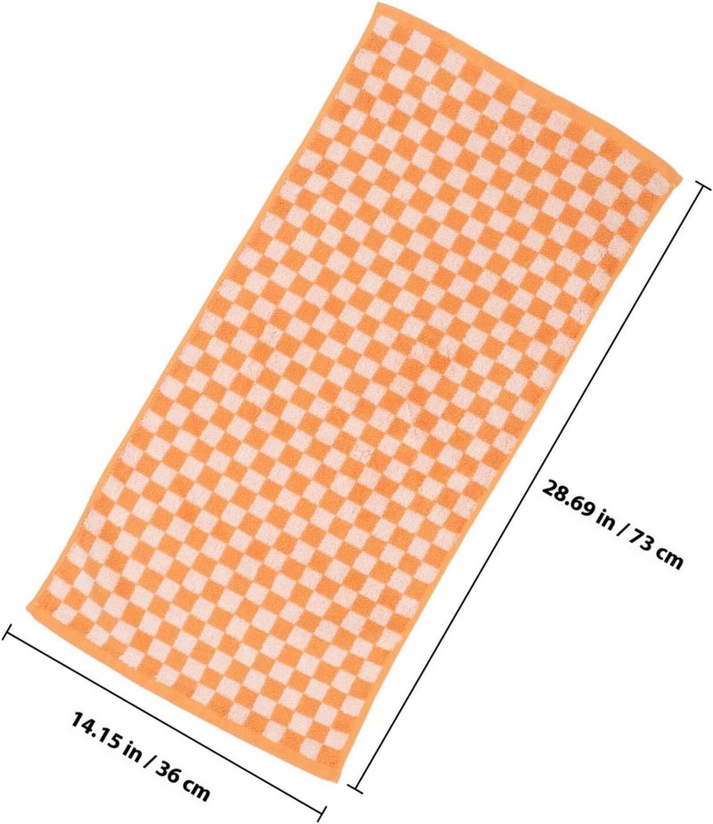 Pure Cotton Jacquard Adult Face Towels 2pcs Orange Checked Hand Washcloths Thick Soft Absorbent Large Bathroom Towels for Daily Facial and Spa Use - Image 2