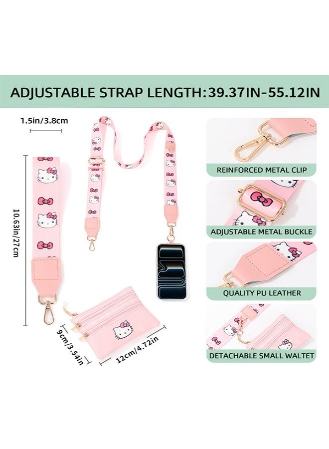 Hello Kitty Print Wide Phone Lanyard With Detachable Mini Coin Pouch, Adjustable Crossbody Strap For Mobile Phone - Image 3