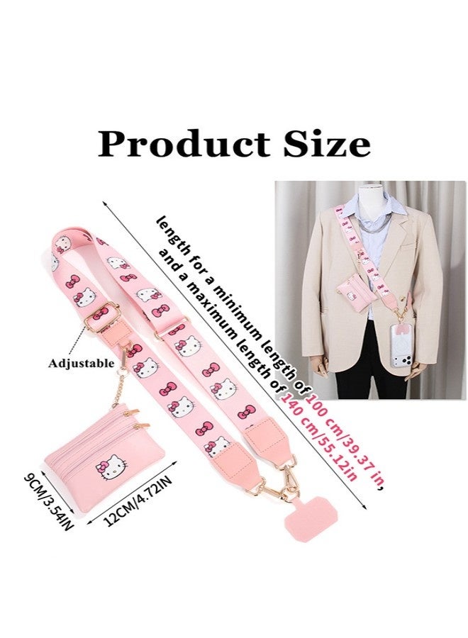 Hello Kitty Print Wide Phone Lanyard With Detachable Mini Coin Pouch, Adjustable Crossbody Strap For Mobile Phone - Image 2