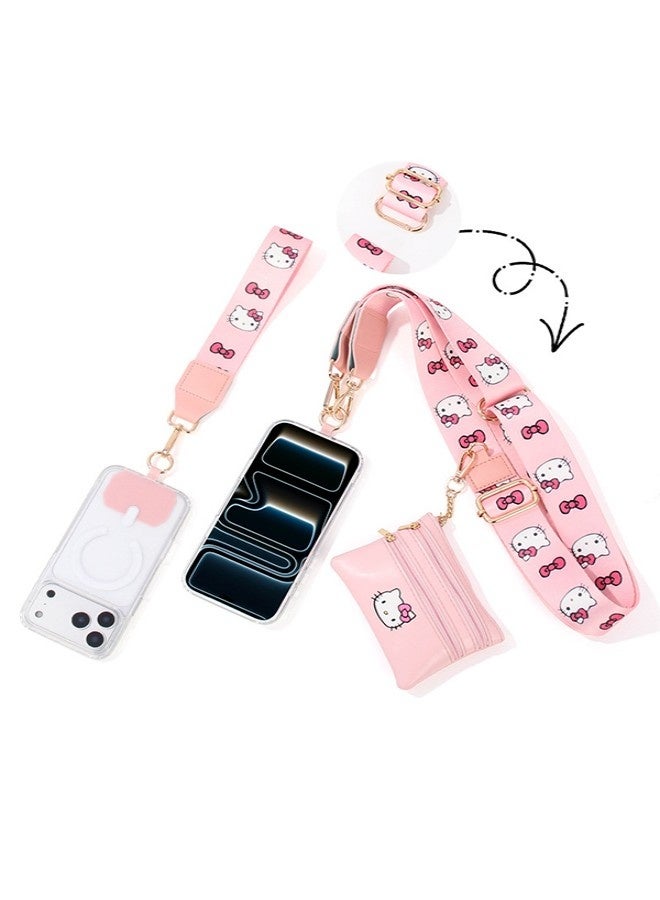 Hello Kitty Print Wide Phone Lanyard With Detachable Mini Coin Pouch, Adjustable Crossbody Strap For Mobile Phone - Image 4