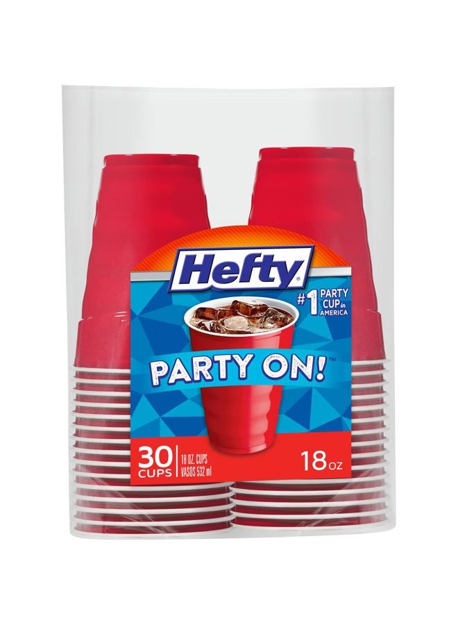 Hefty أكواب بلاستيكية disposable للحفلات، حمراء، 18 أونصة، 30 قطعة - Image 1