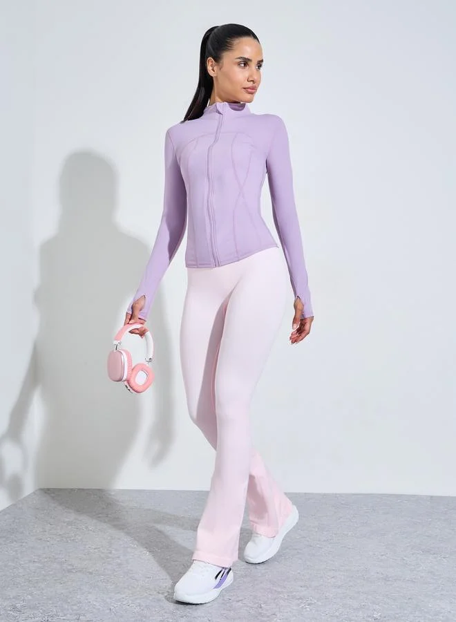Styli Active Pink Solid High-Waist Flare Active Pants