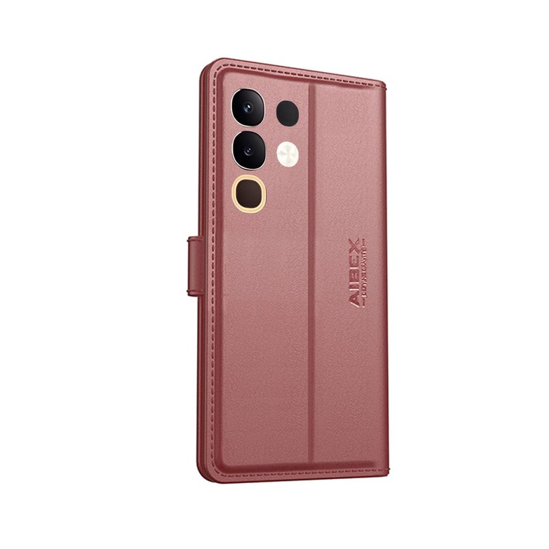 AIBEX ® Compatible for Vivo T4X 5G / iQOO Z10X 5G Flip Cover Leather Finish with Magnatic Closure | Inside TPU with Card Pockets | Wallet Stand | Complete Protection Flip Case -Brown - Image 3