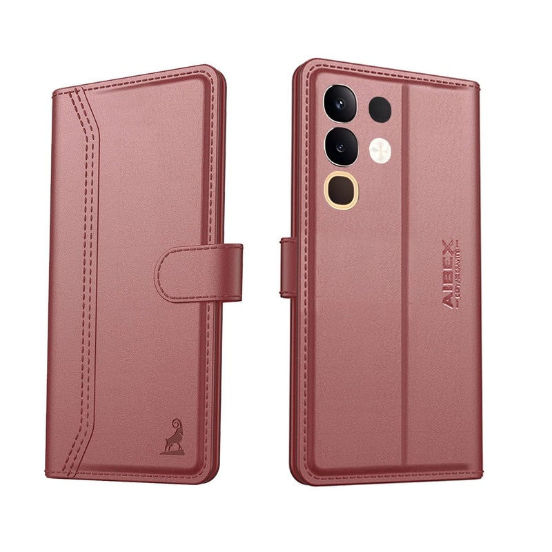 AIBEX ® Compatible for Vivo T4X 5G / iQOO Z10X 5G Flip Cover Leather Finish with Magnatic Closure | Inside TPU with Card Pockets | Wallet Stand | Complete Protection Flip Case -Brown - Image 1