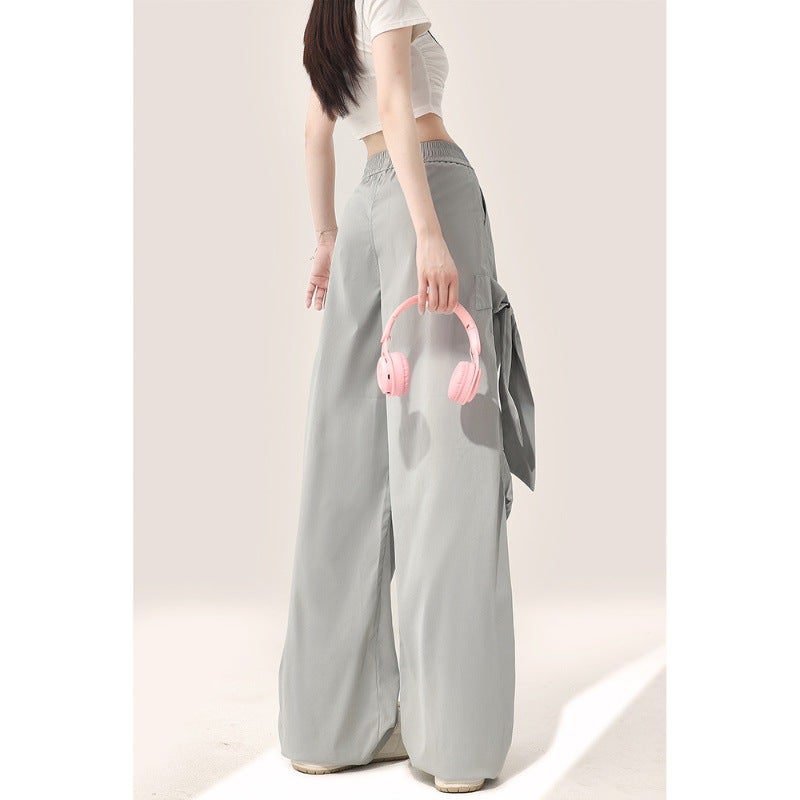 Grey Bow Casual Pants Women'S Summer Thin American-Style Quick-Drying Covers Sweet Cool Style Straight Wide-Leg Long Pants - Image 5
