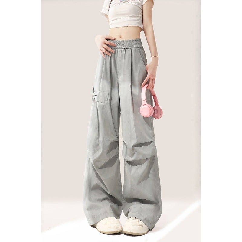 Grey Bow Casual Pants Women'S Summer Thin American-Style Quick-Drying Covers Sweet Cool Style Straight Wide-Leg Long Pants - Image 3