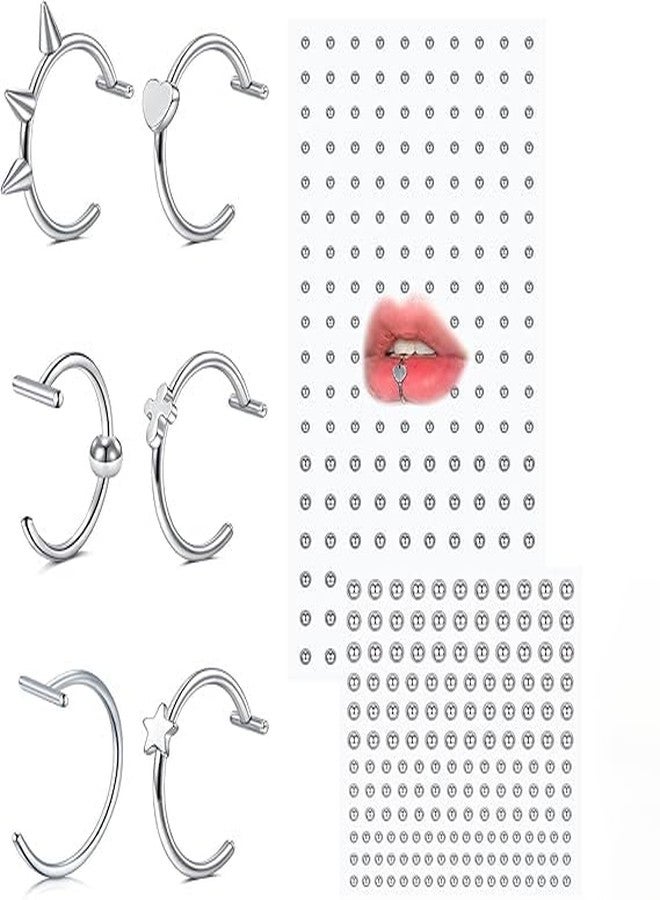 سكويشي مجموعة من 8 قطع من مجوهرات الجسم العصرية للحفلات وجلسات التصوير، تتضمن ثقوبًا صناعية ناعمة، وثقوبًا صناعية للشفاه، ودبابيس للأنف بدون ثقب. - Image 1