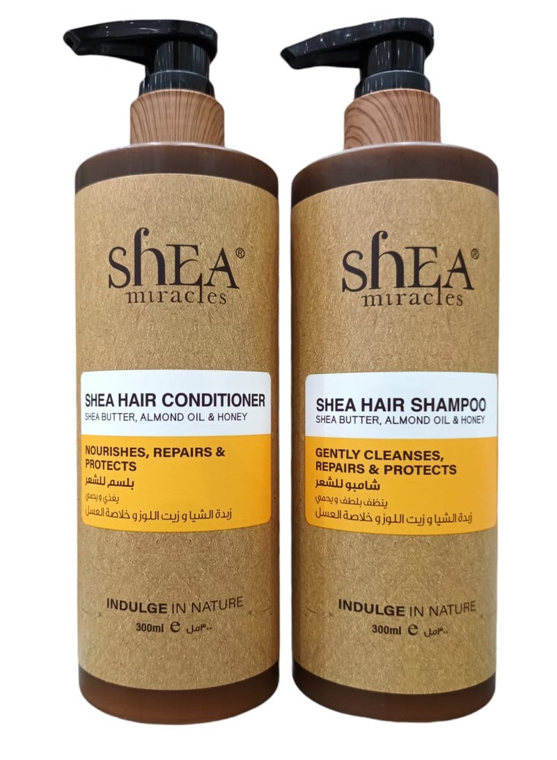 ShEA miracles Shampoo 300 ml and Conditioner 300 ml for Hair With Shea Butter  Almond Oil and Honey Extract  Suitable for Damaged and Very Dry Hair.