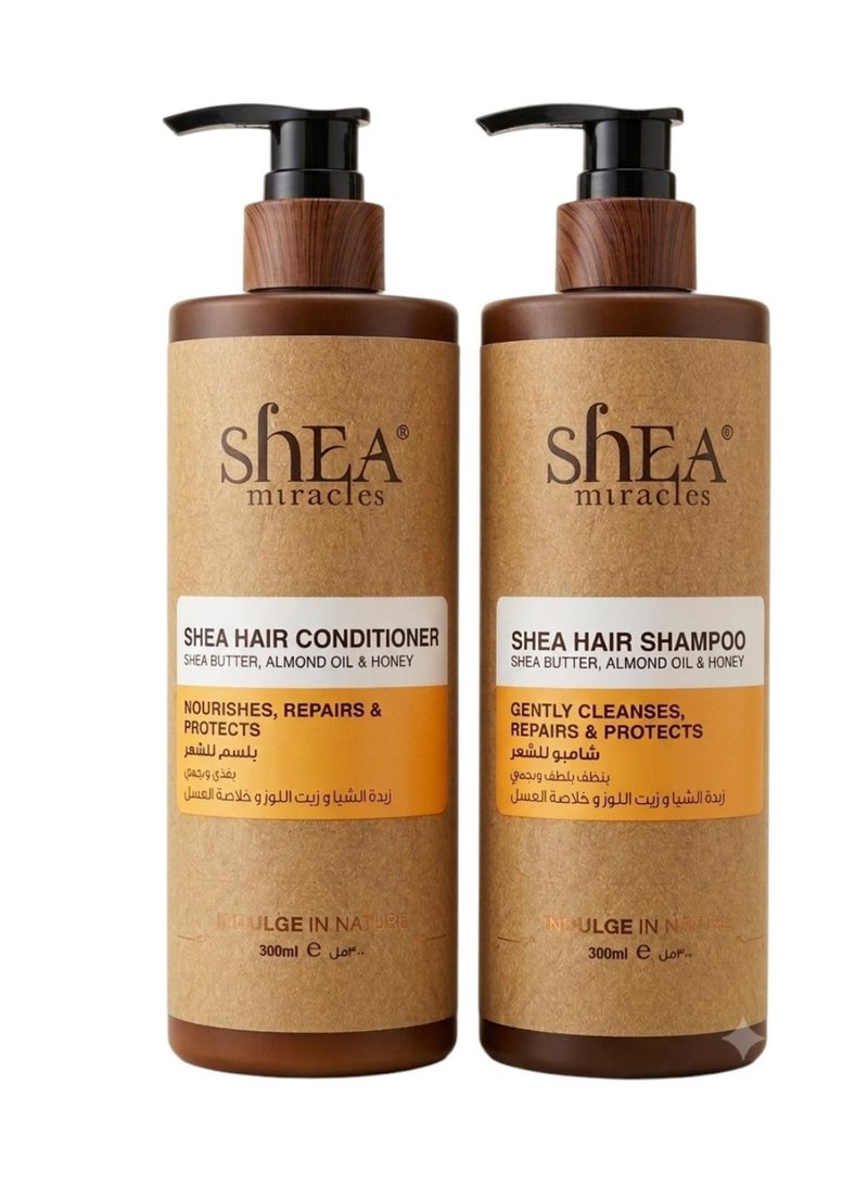 ShEA miracles Shampoo 300 ml and Conditioner 300 ml for Hair With Shea Butter  Almond Oil and Honey Extract  Suitable for Damaged and Very Dry Hair. - Image 1
