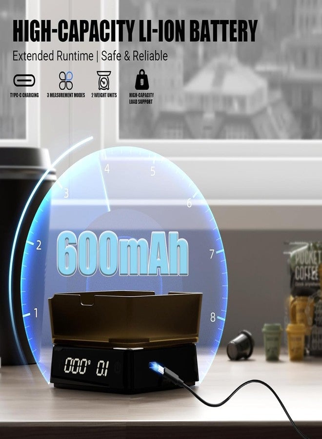 NUTTII Coffee Scale PRO - 0.1g Precision Digital Rechargeable Espresso Scale with Timer, LED Hidden Screen, Portable Compact for Coffee Beans, Grounds, Baking & Food, Spill-Free Notched Lid for Easy Pouring - Image 4